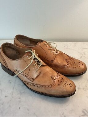 Men's Tan Wingtip Brogue Leather Dress Shoes